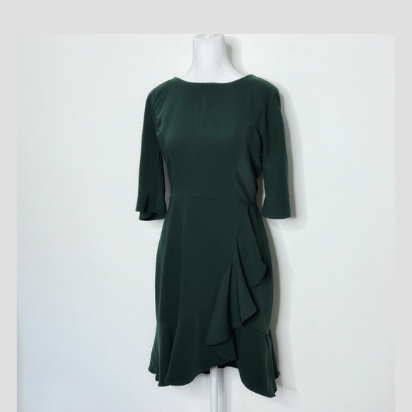 Amanda Uprichard Dress Ruffle Faux Wrap Hunter Green Mini Length Occasion Dress - Picture 13 of 15